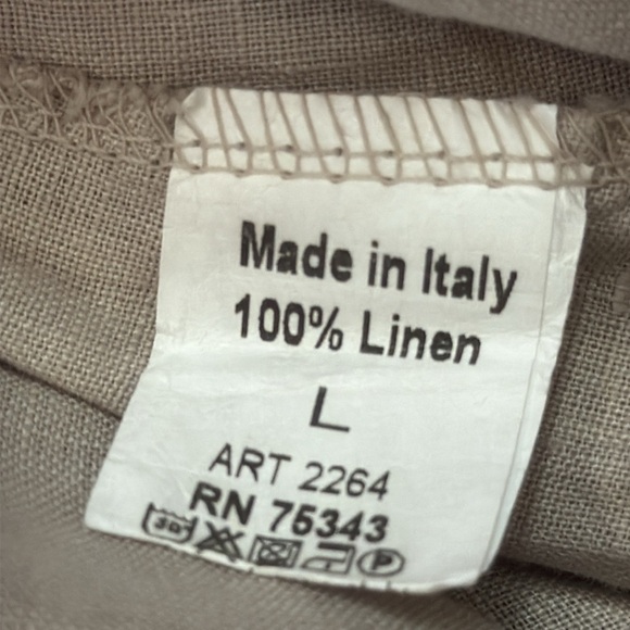 Natural Linen Strappy V-Neck Maxi Dress Ruffle Hem Italy Terzo Millennio Large - Picture 6 of 12